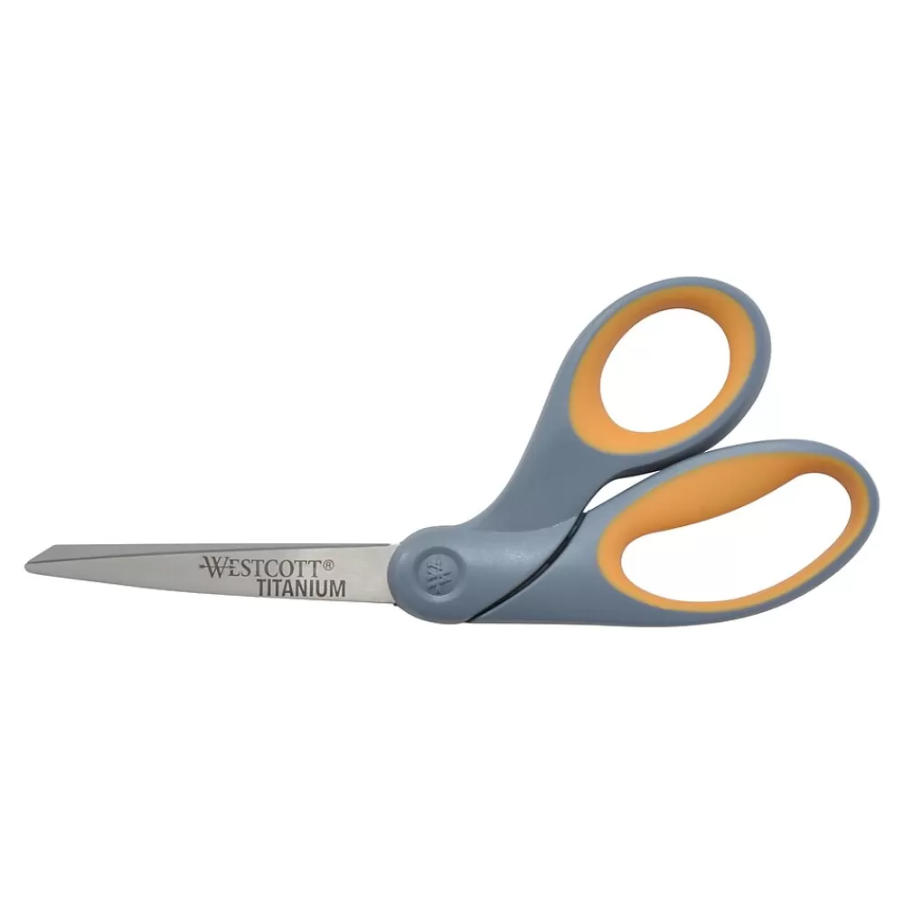 Westcott Scissors<Titanium Bonded 8" Titanium Heavy Duty General Purpose Scissor, Sharp Tip, Gray/Yellow (13731)
