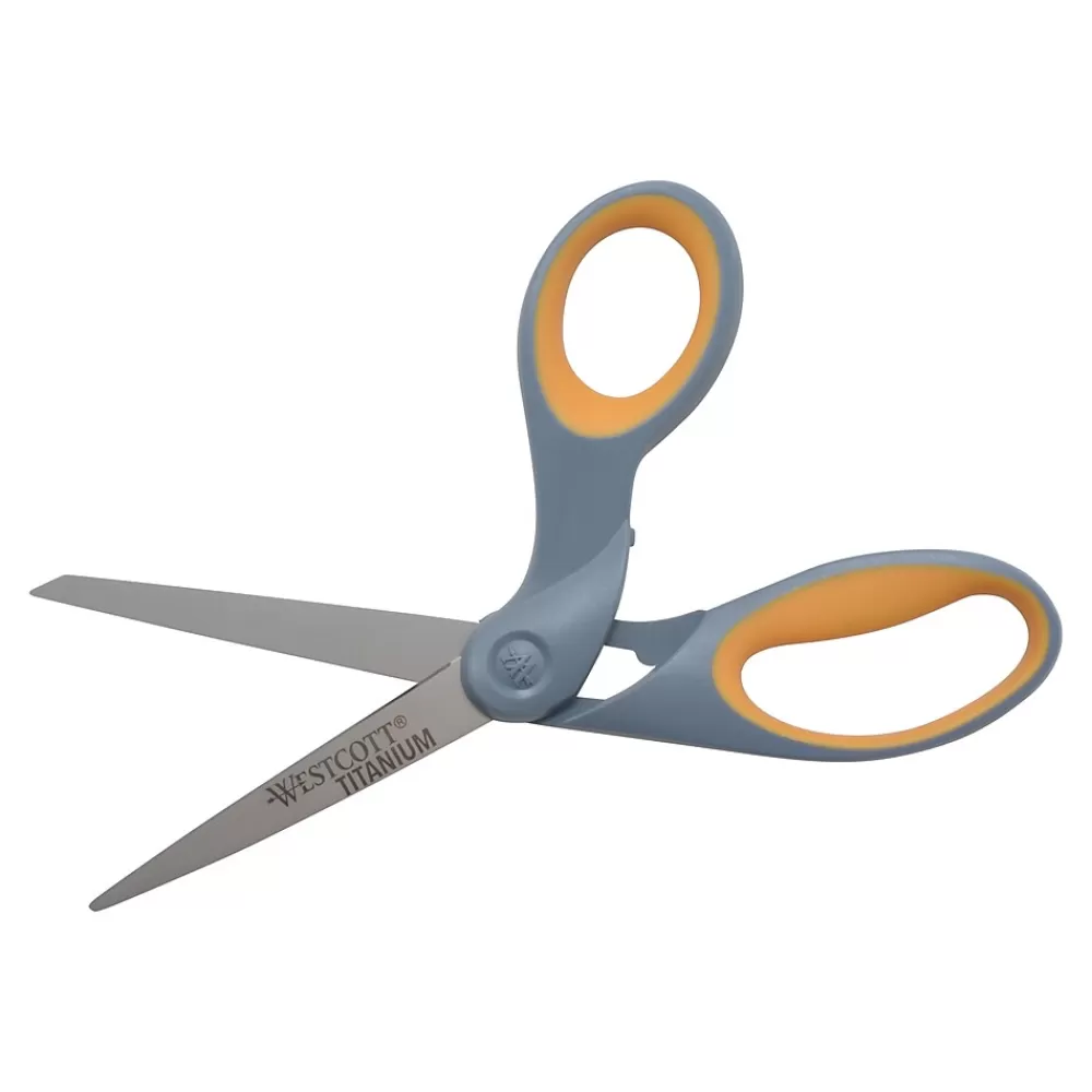 Westcott Scissors<Titanium Bonded 8" Titanium Heavy Duty General Purpose Scissor, Sharp Tip, Gray/Yellow (13731)