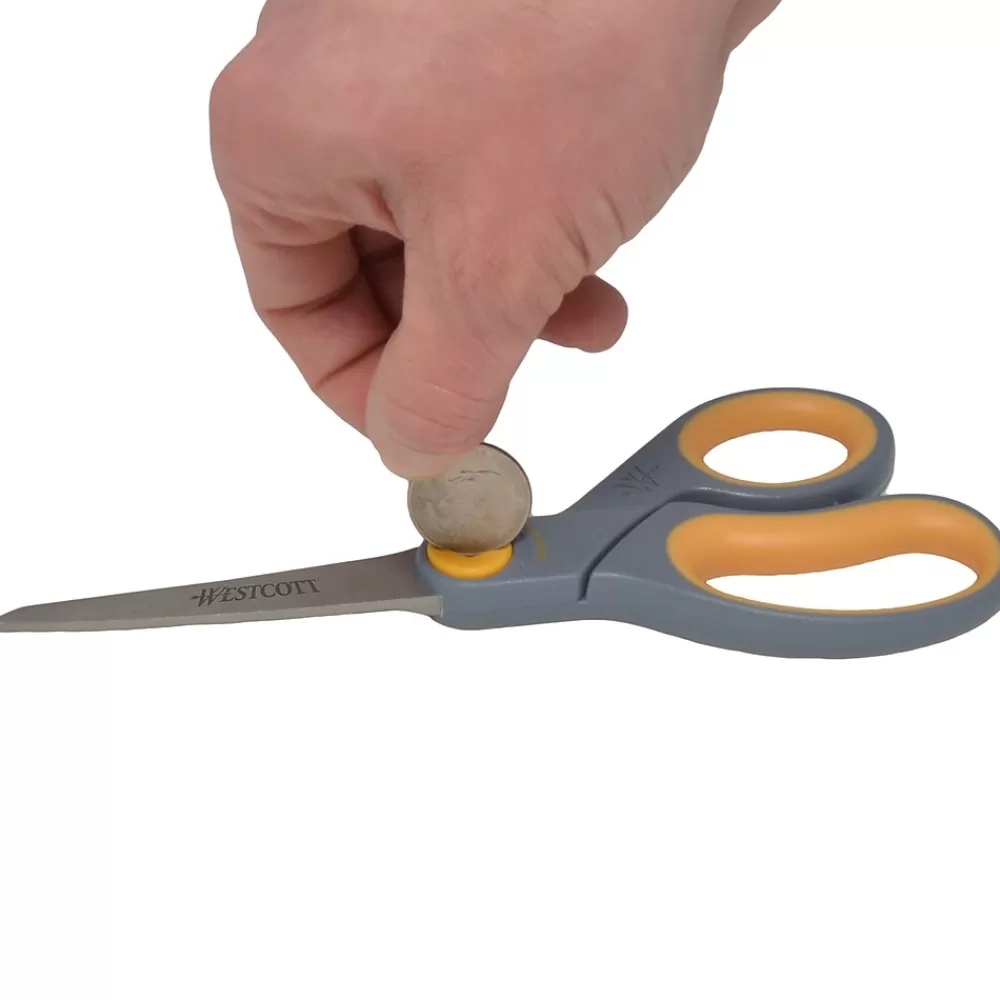 Westcott Scissors<Titanium Bonded 8" Titanium Heavy Duty General Purpose Scissor, Sharp Tip, Gray/Yellow, 2/Pack (13901)