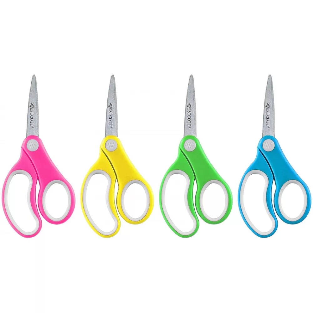 Westcott Scissors<United Junior 5" Stainless Steel Kid's Scissors, Pointed Tip, Assorted, 12/Pack (ACM15972)