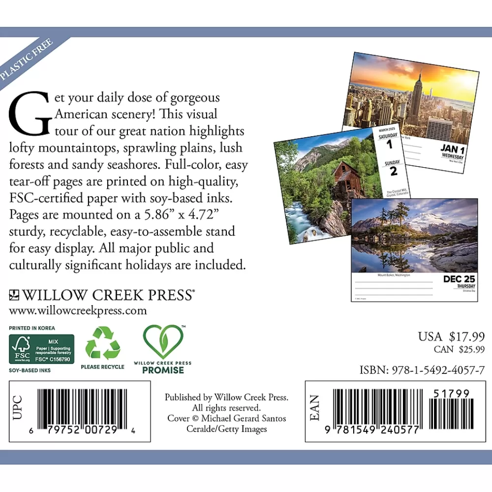 Willow Creek 2025 Calendars<2025 America the Beautiful 5.4" x 6.2" Day-to-Day Calendar (40577)