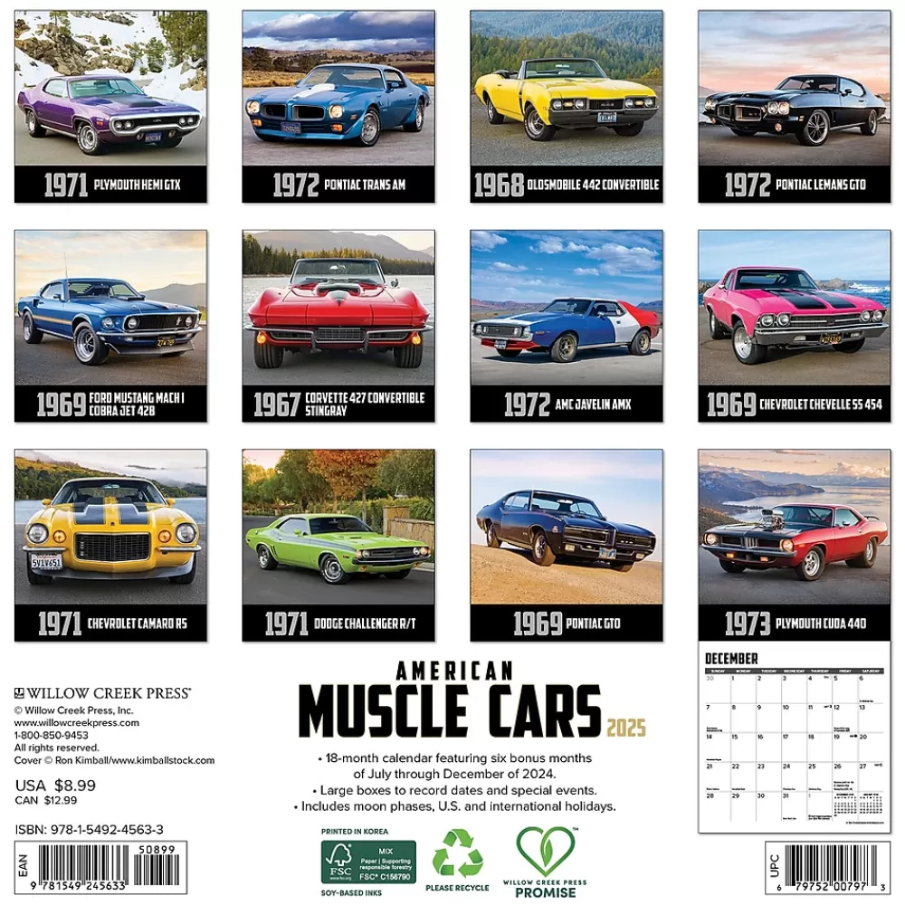 Willow Creek 2025 Calendars<2025 American Muscle Cars 7" x 7" Monthly Wall Calendar (45633)