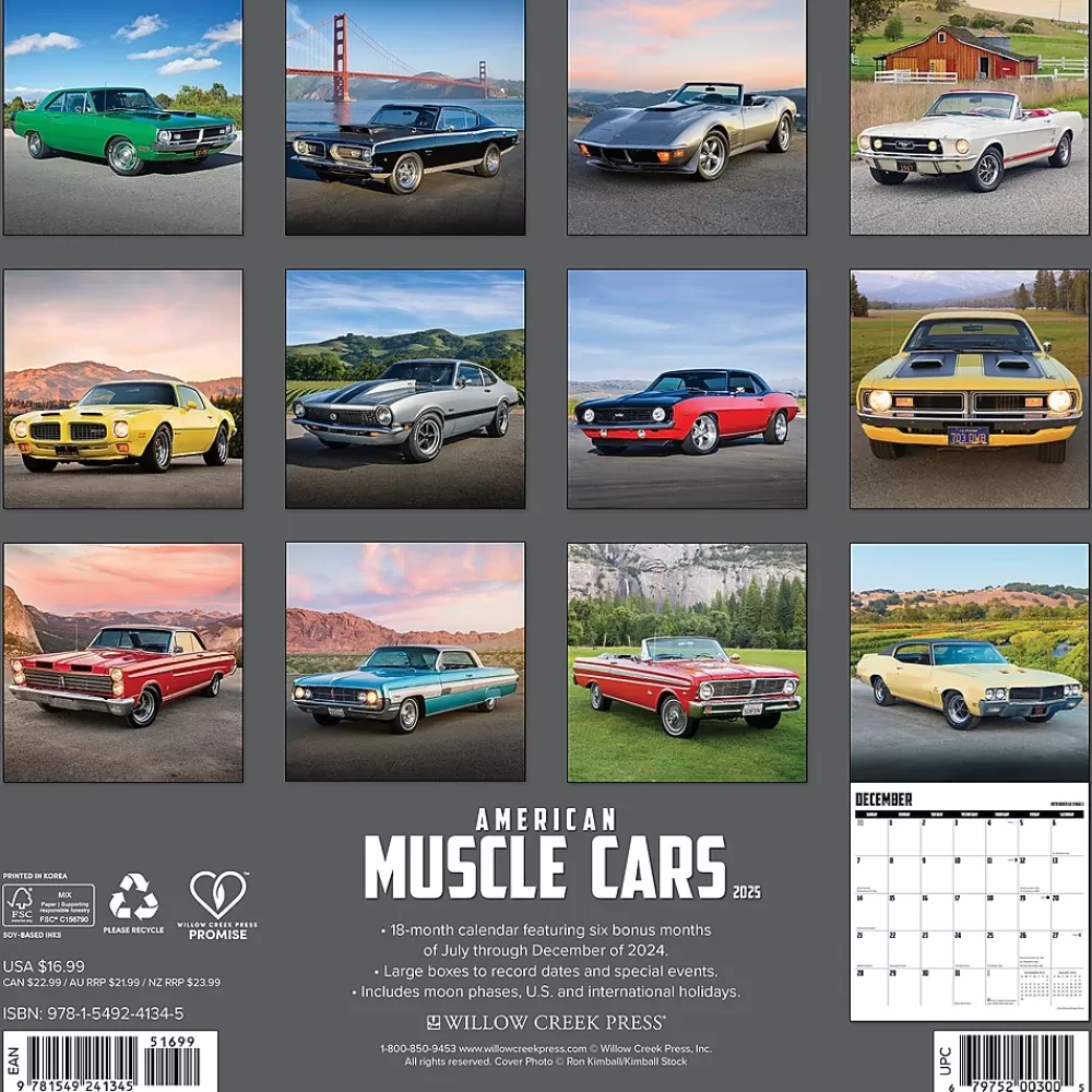 Willow Creek 2025 Calendars<2025 American Muscle Cars 12" x 12" Monthly Wall Calendar (41345)