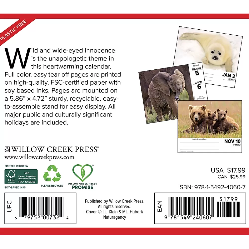 Willow Creek 2025 Calendars<2025 Baby Animals 6.2" x 5.4" Daily Desk Calendar (40607)