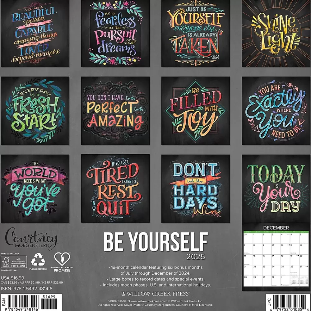 Willow Creek 2025 Calendars<2025 Be Yourself 12" x 12" Yearly Wall Calendar (48146)