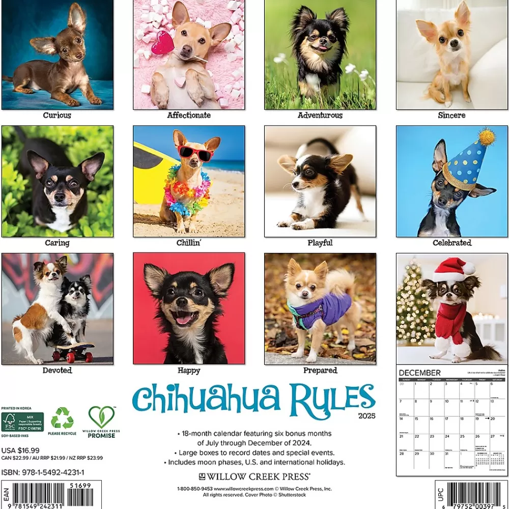 Willow Creek 2025 Calendars<2025 Chihuahua Rules 12" x 12" Monthly Wall Calendar (42311)