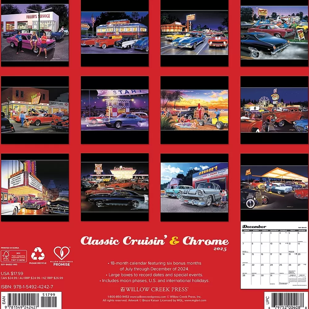 Willow Creek 2025 Calendars<2025 Classic Cruisin' & Chrome 12" x 12" Monthly Wall Calendar (42427)