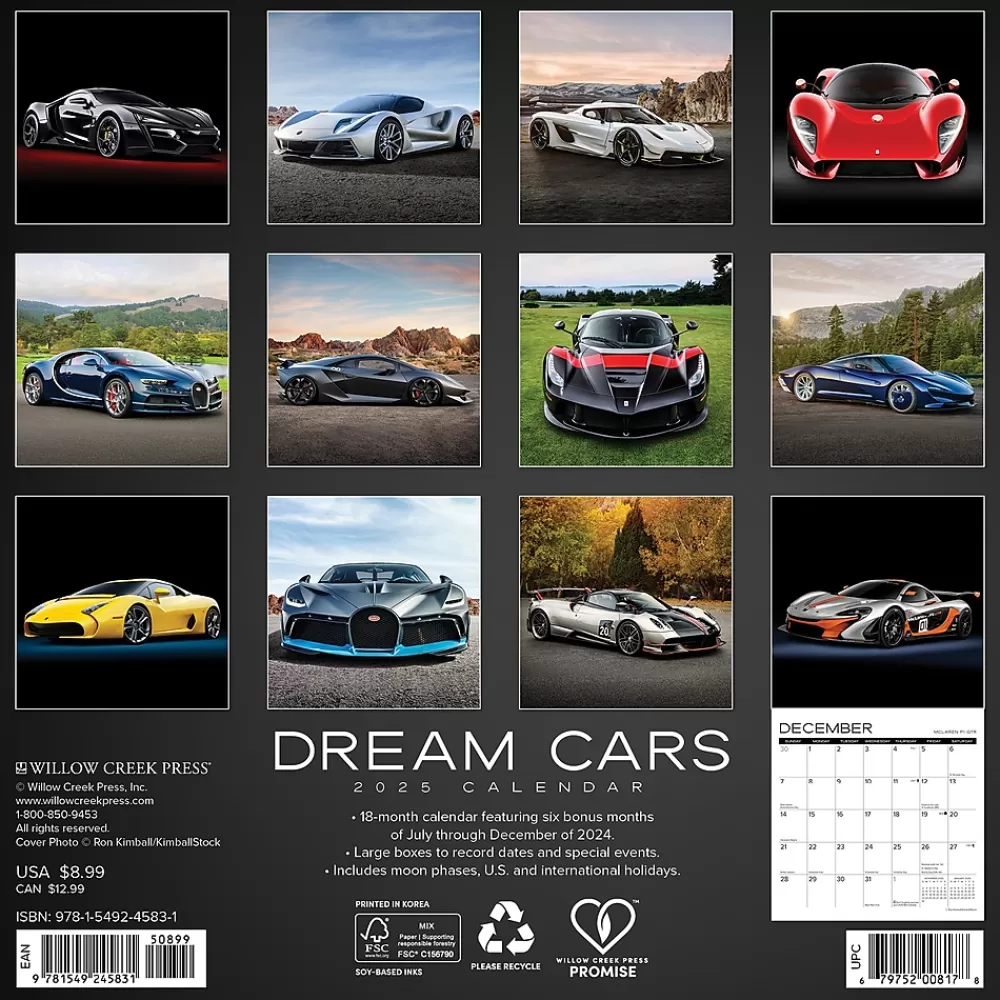 Willow Creek 2025 Calendars<2025 Dream Cars 7" x 7" Yearly Wall Calendar (45831)