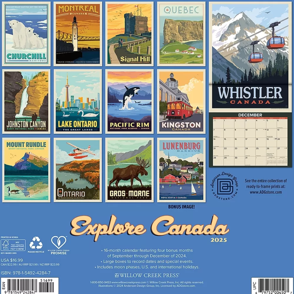 Willow Creek 2025 Calendars<2025 Explore Canada 12" x 12" Monthly Wall Calendar (42847)