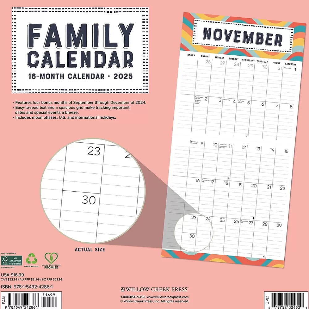 Willow Creek 2025 Calendars<2025 Family Planner 12" x 12" Monthly Wall Calendar (42861)