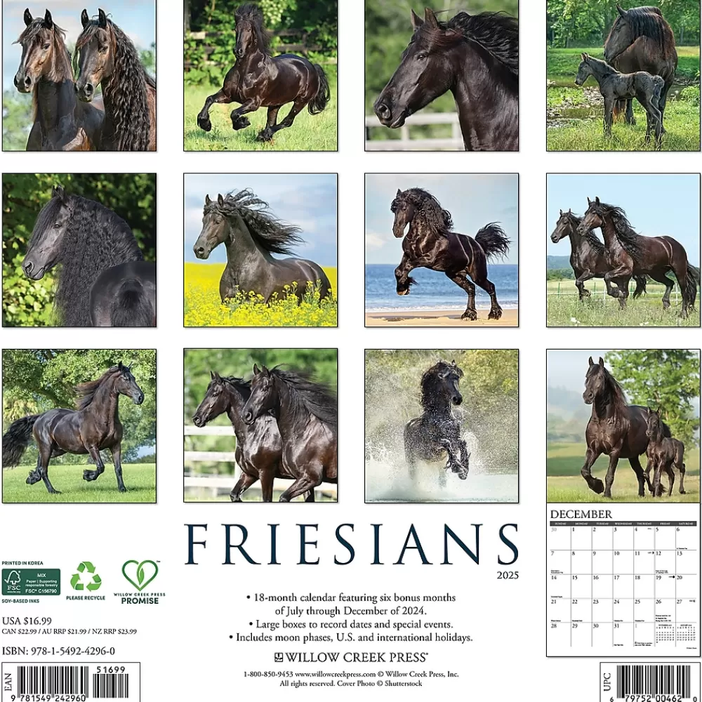 Willow Creek 2025 Calendars<2025 Friesians 12" x 12" Monthly Wall Calendar (42960)