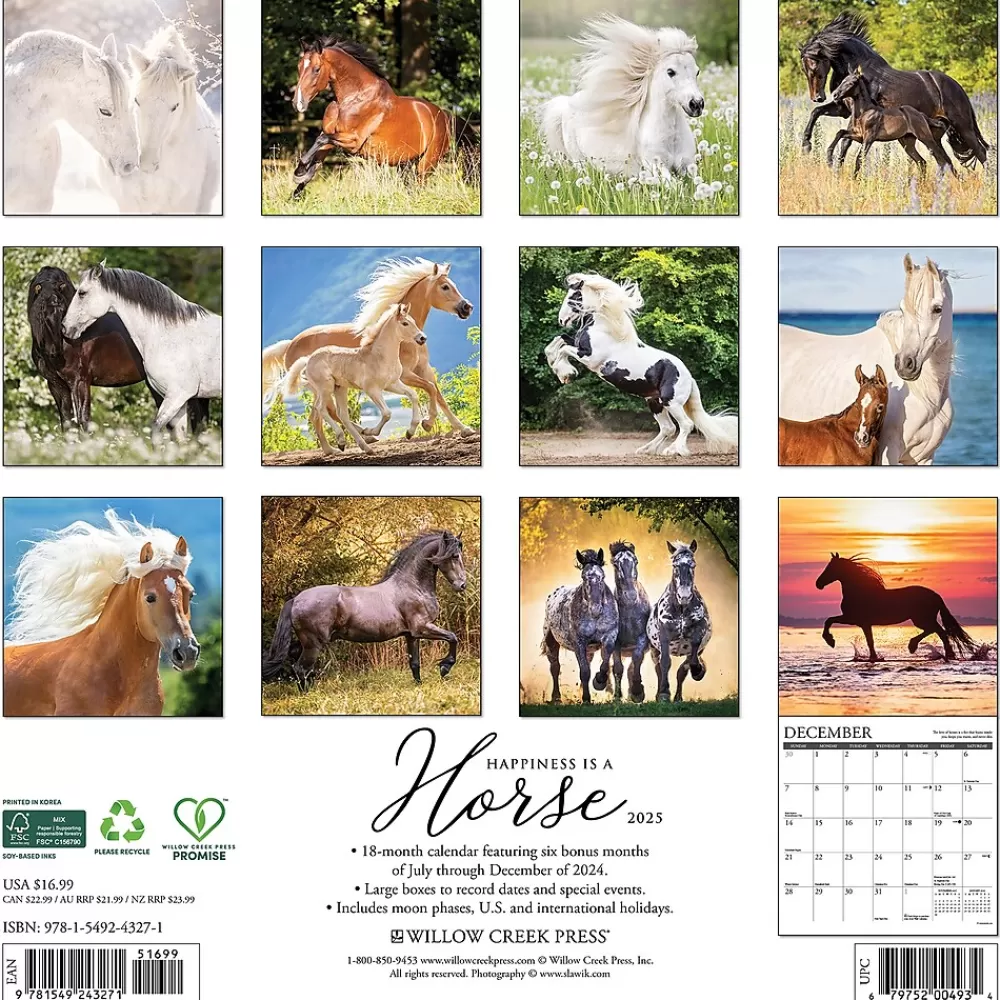 Willow Creek 2025 Calendars<2025 Happiness is a Horse 12" x 12" Monthly Wall Calendar (43271)