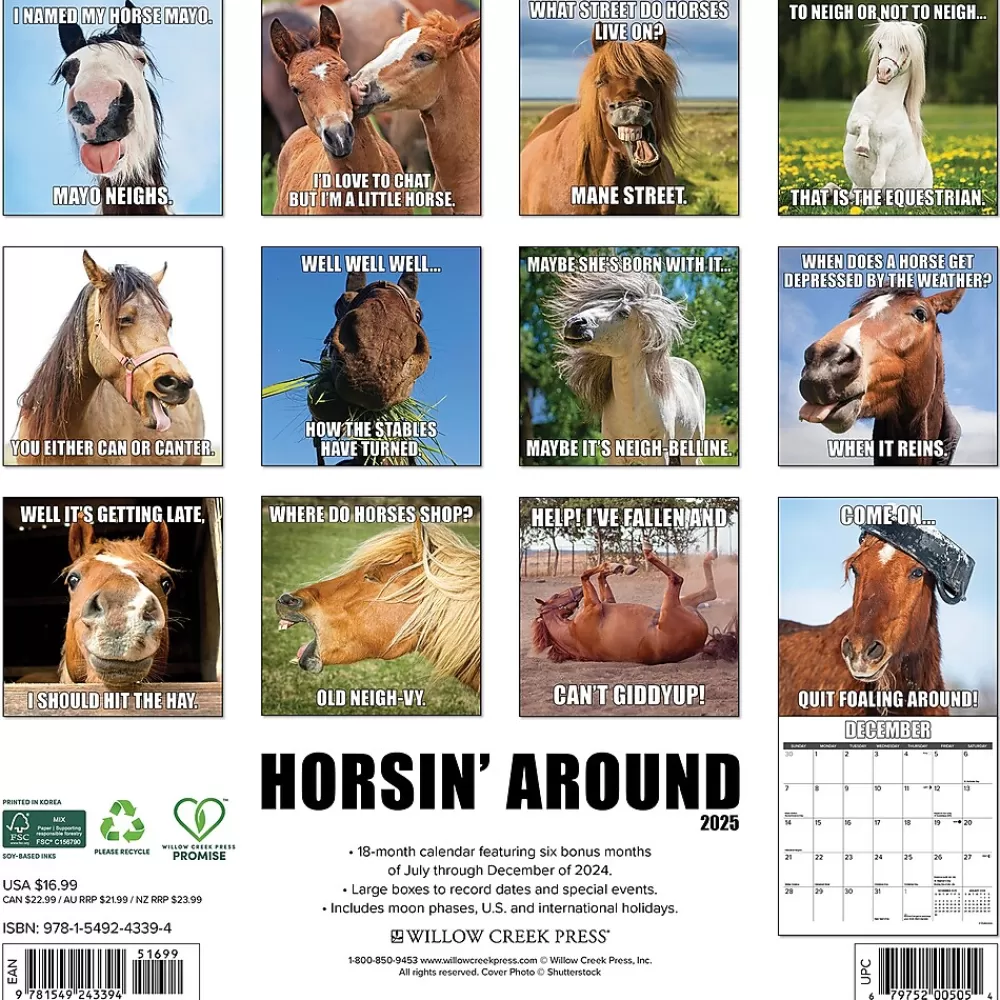 Willow Creek 2025 Calendars<2025 Horsin’ Around 12" x 12" Monthly Wall Calendar (43394)