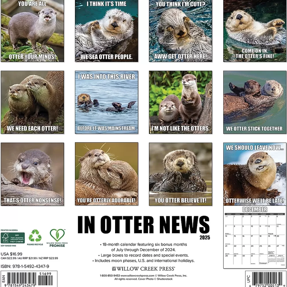 Willow Creek 2025 Calendars<2025 In Otter News 12" x 12" Monthly Wall Calendar (43479)