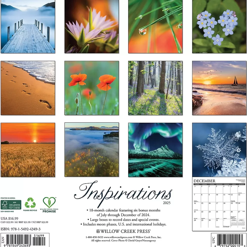 Willow Creek 2025 Calendars<2025 Inspirations 12" x 12" Monthly Wall Calendar (43493)