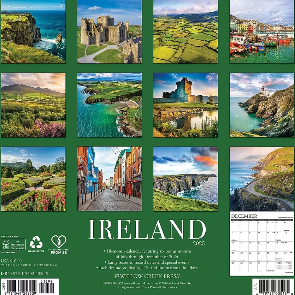 Willow Creek 2025 Calendars<2025 Ireland 12" x 12" Monthly Wall Calendar (43509)