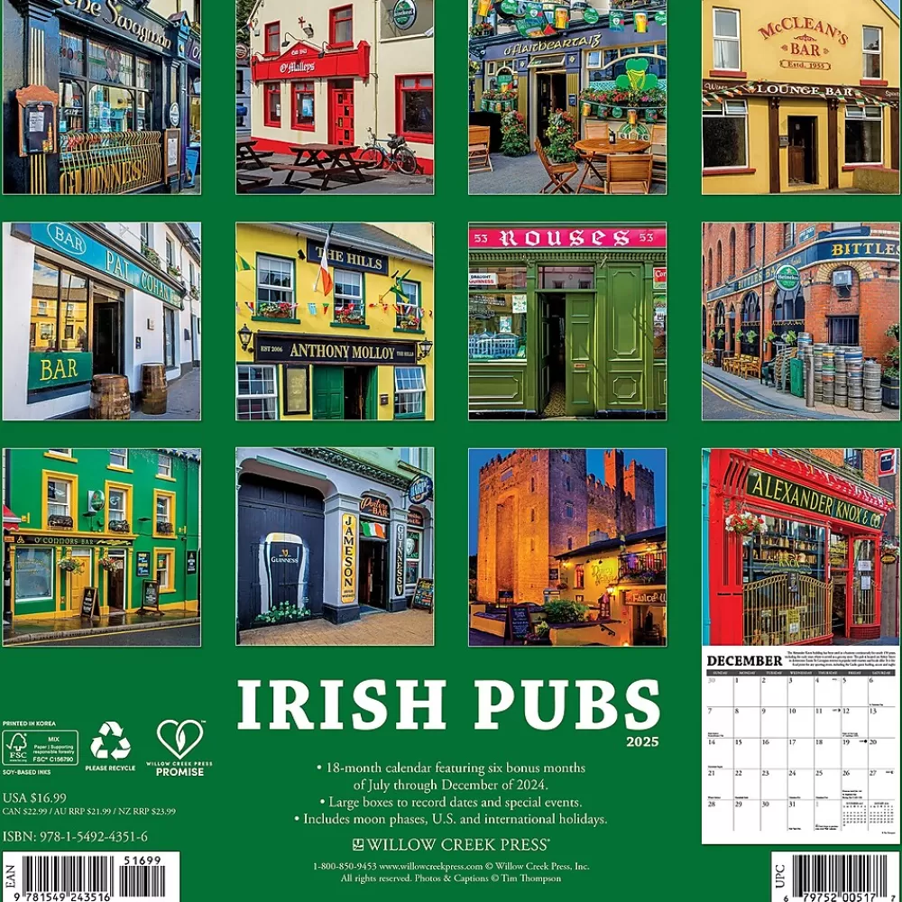 Willow Creek 2025 Calendars<2025 Irish Pubs 12" x 12" Monthly Wall Calendar (43516)