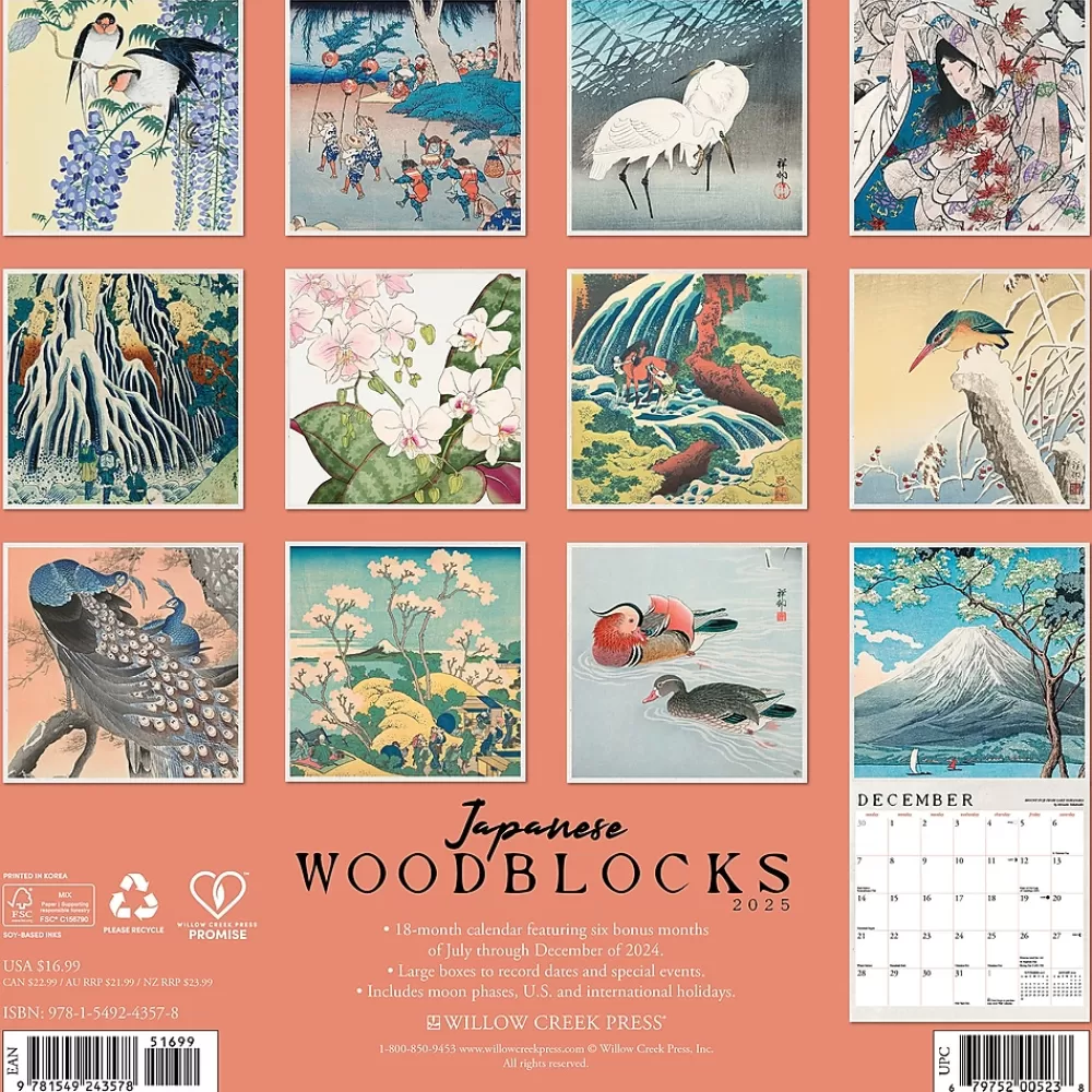 Willow Creek 2025 Calendars<2025 Japanese Woodblocks 12" x 12" Monthly Wall Calendar (43578)