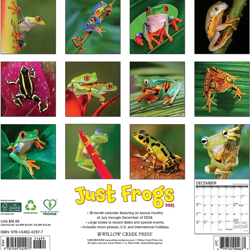 Willow Creek 2025 Calendars<2025 Just Frogs 12" x 12" Monthly Wall Calendar (42977)