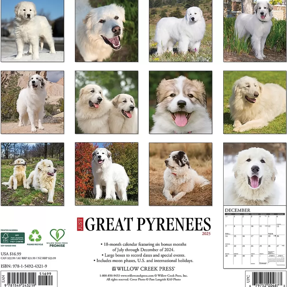 Willow Creek 2025 Calendars<2025 Just Great Pyrenees 12" x 12" Monthly Wall Calendar (43219)