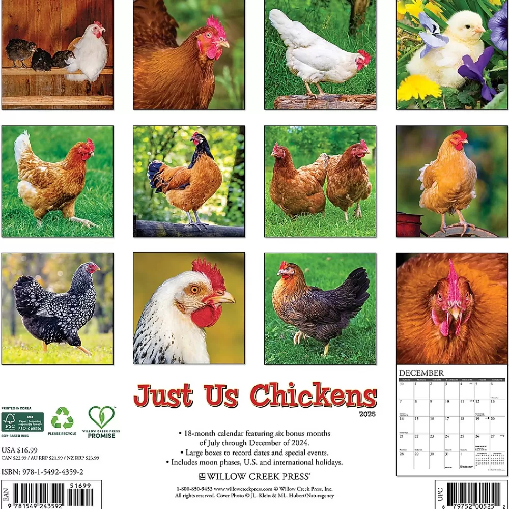 Willow Creek 2025 Calendars<2025 Just Us Chickens 12" x 12" Monthly Wall Calendar (43592)