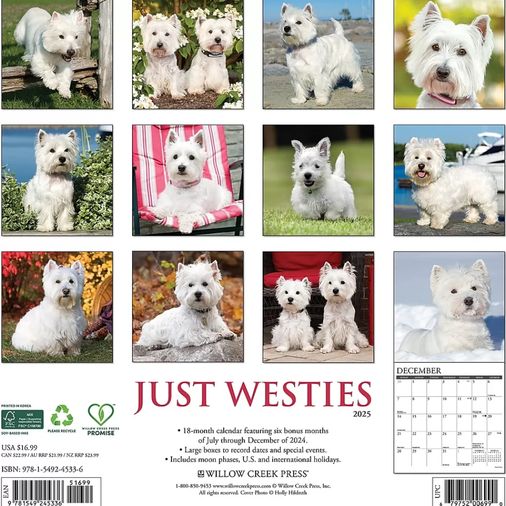 Willow Creek 2025 Calendars<2025 Just Westies 12" x 12" Yearly Wall Calendar (45336)