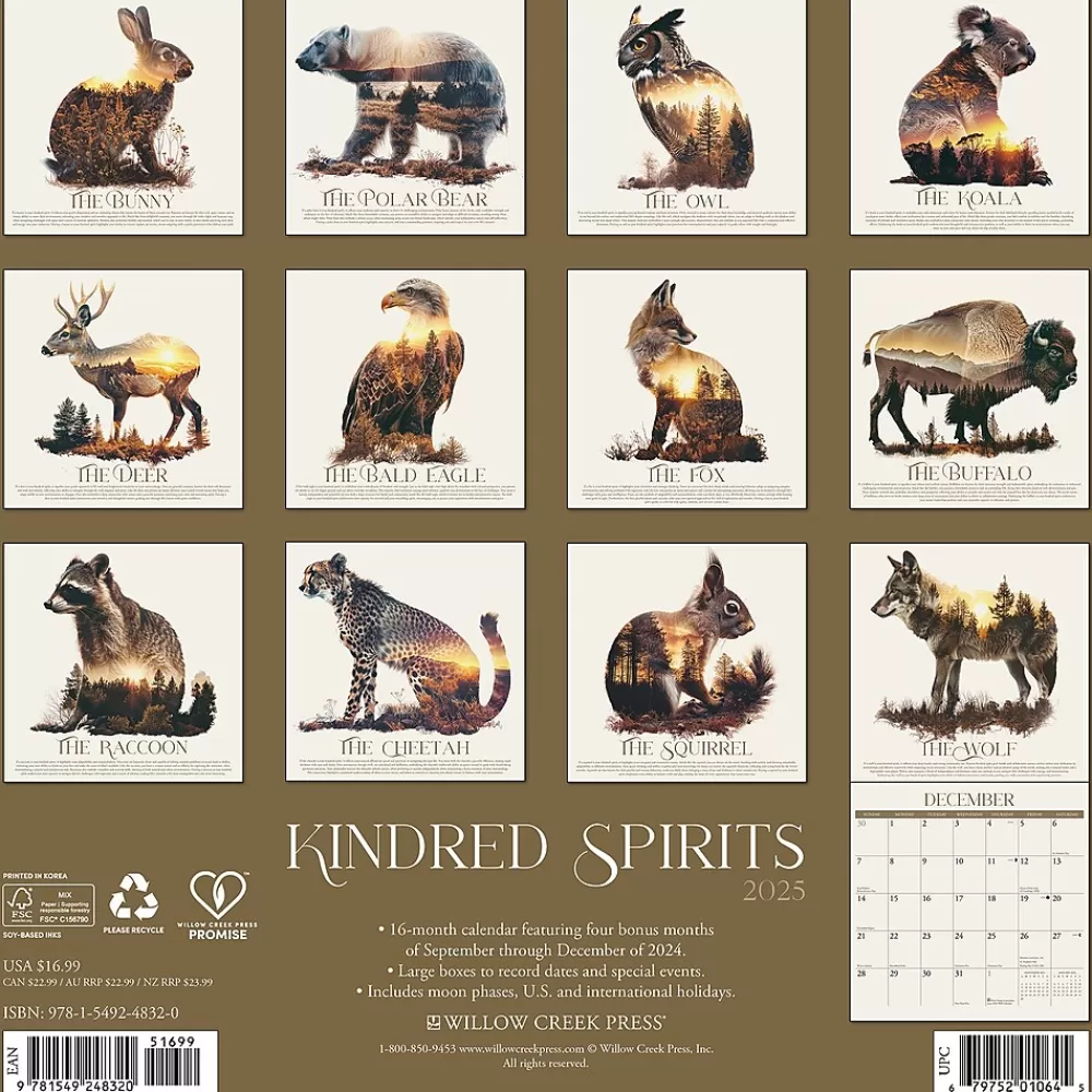 Willow Creek 2025 Calendars<2025 Kindred Spirits 12" x 12" Monthly Wall Calendar (48320)