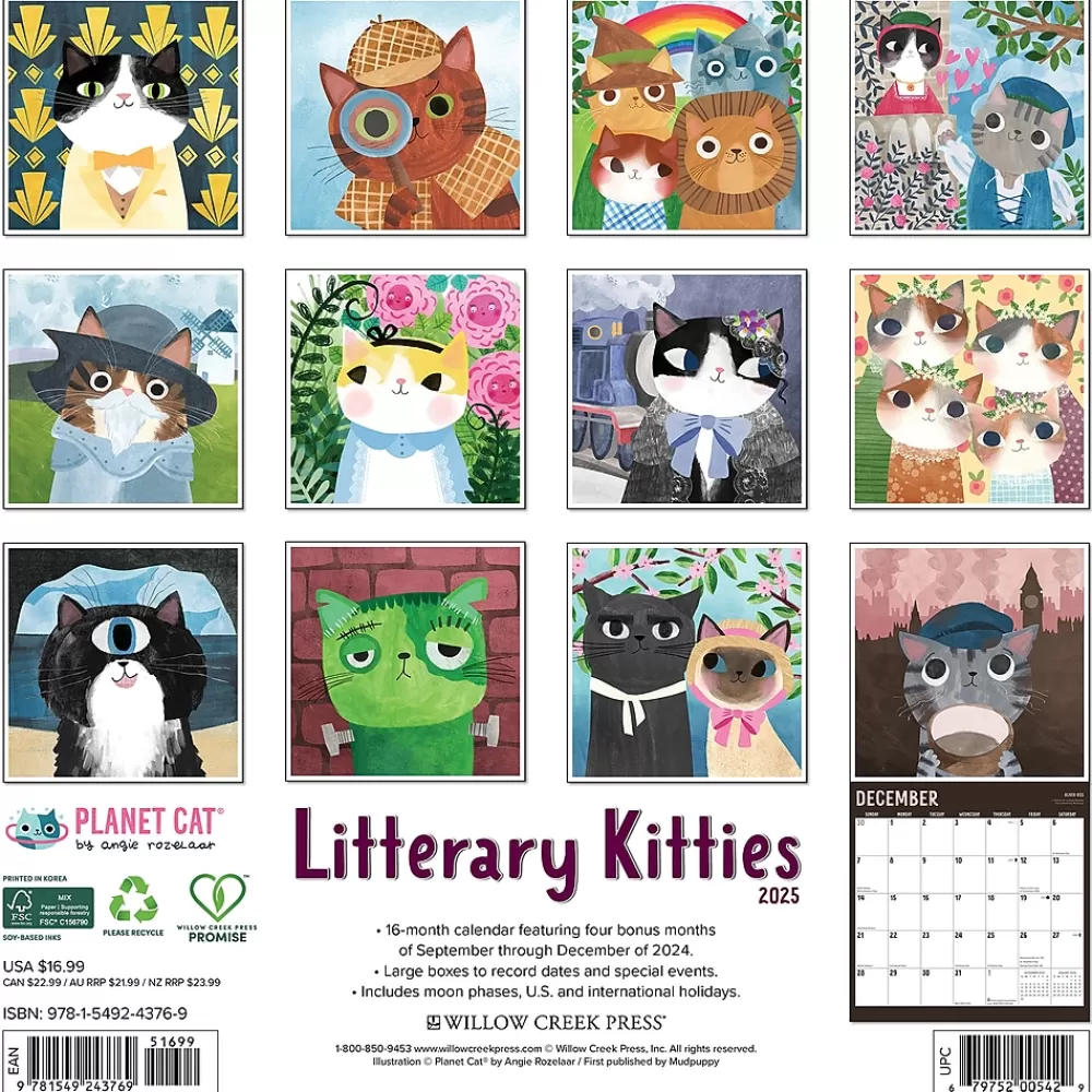 Willow Creek 2025 Calendars<2025 Litterary Kitties 12" x 12" Monthly Wall Calendar (43769)