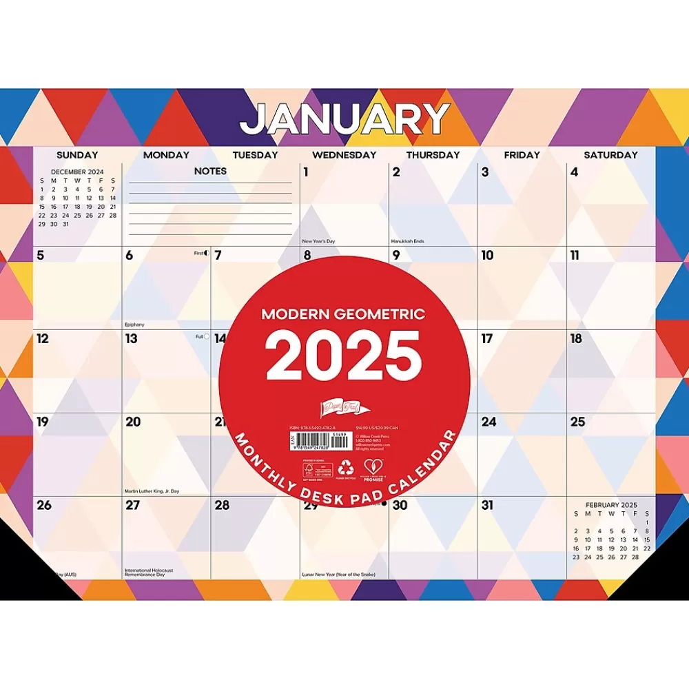 Willow Creek 2025 Calendars<2025 Modern Geomtric 17" x 12" Monthly Desk Pad Calendar (47828)