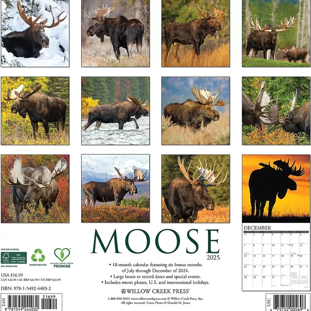 Willow Creek 2025 Calendars<2025 Moose 12" x 12" Monthly Wall Calendar (44032)