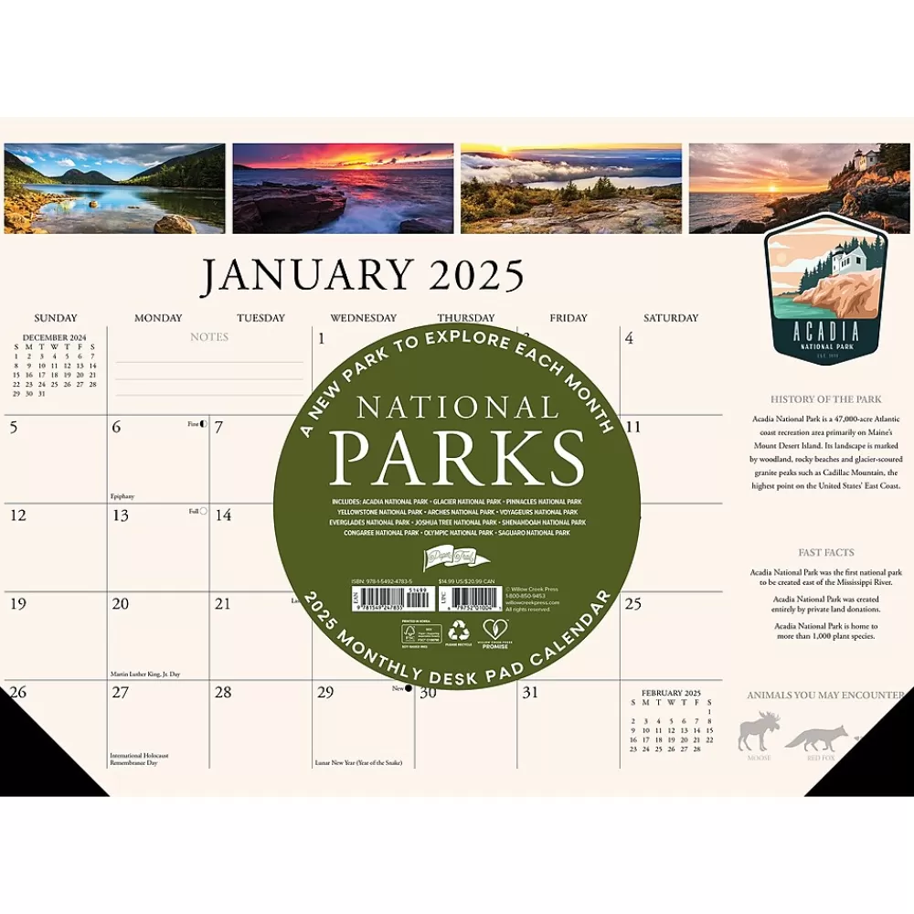 Willow Creek 2025 Calendars<2025 National Parks 17" x 12" Small Monthly Deskpad (47835)