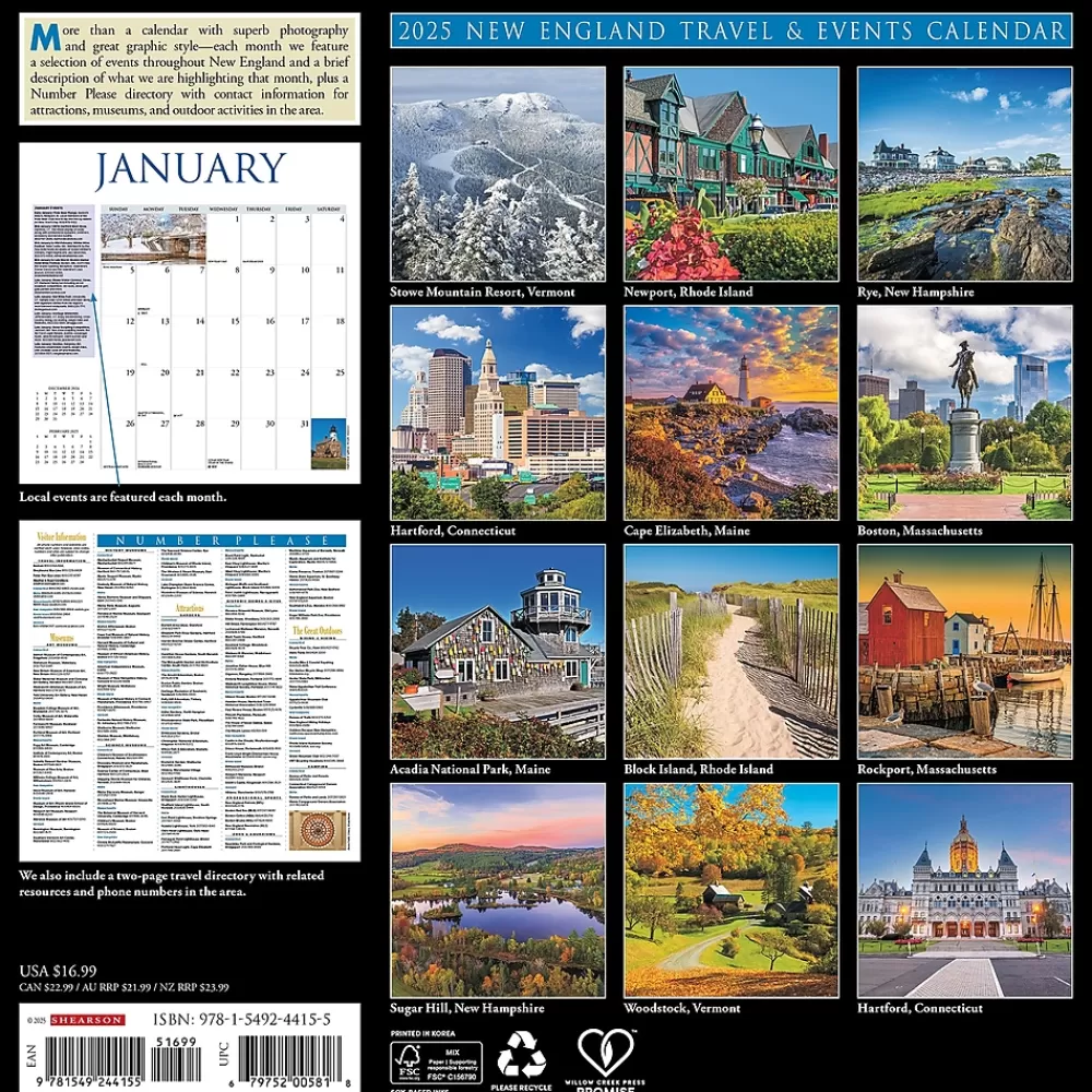 Willow Creek 2025 Calendars<2025 New England 12" x 12" Monthly Wall Calendar (44155)