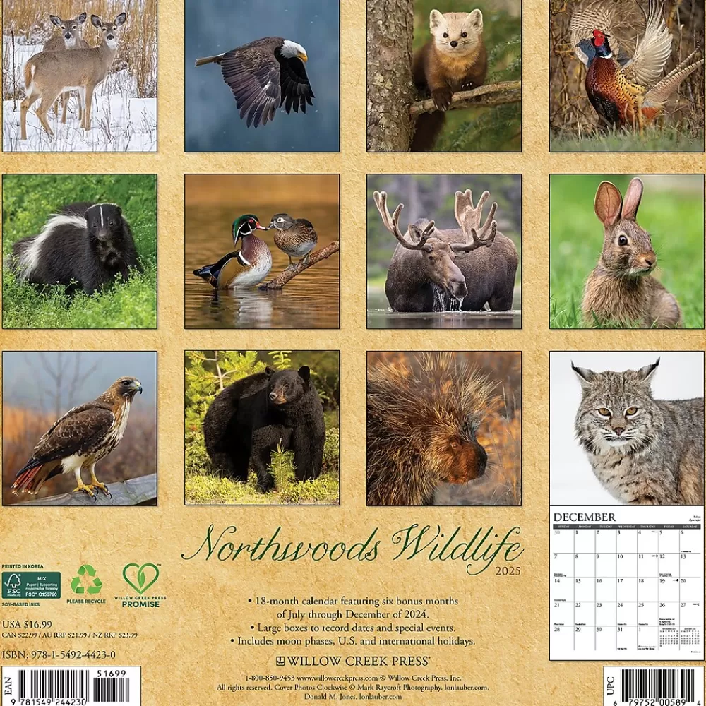 Willow Creek 2025 Calendars<2025 Northwoods Wildlife 12" x 12" Monthly Wall Calendar (44230)