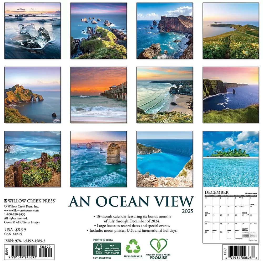 Willow Creek 2025 Calendars<2025 Ocean View 7" x 7" Monthly Wall Calendar (45893)