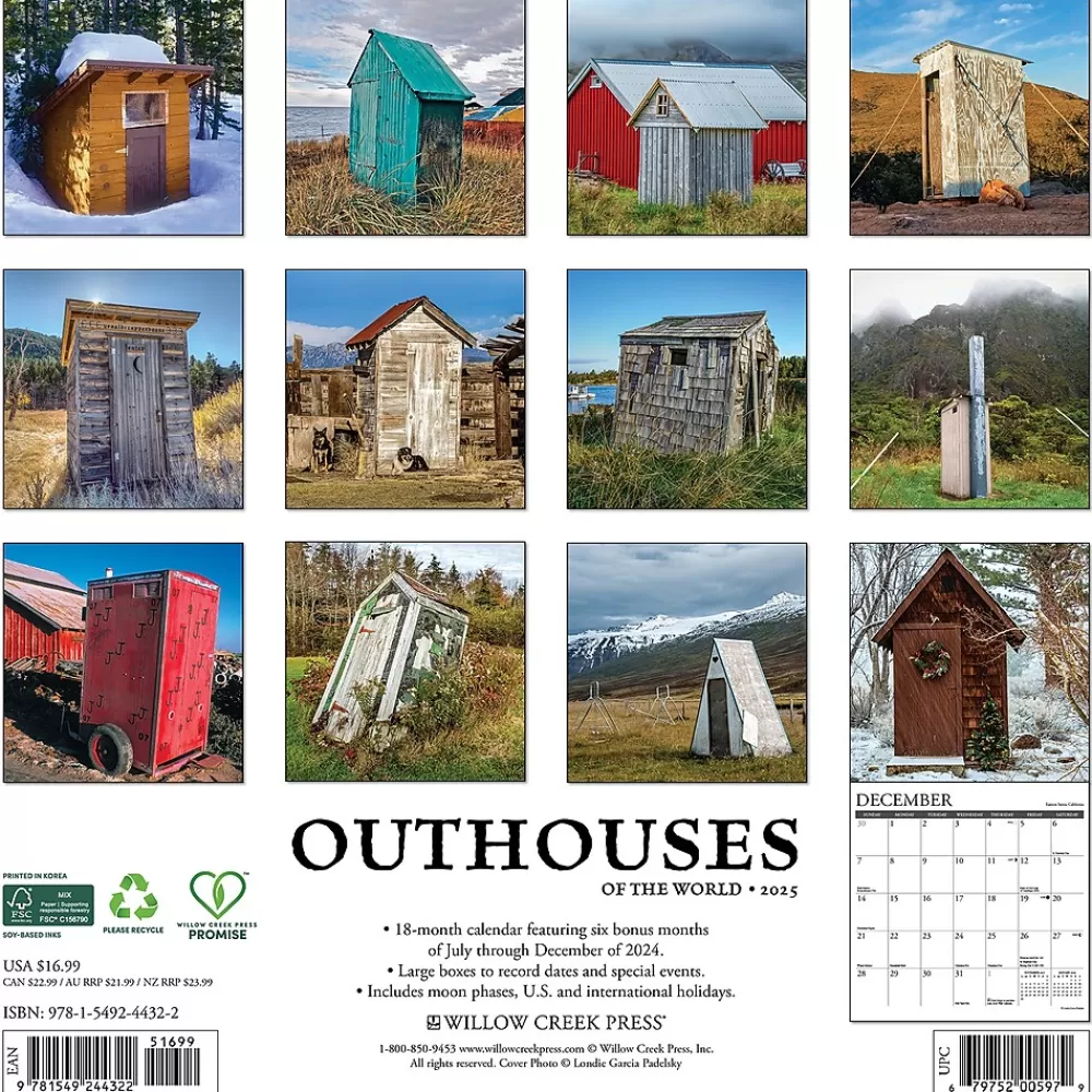 Willow Creek 2025 Calendars<2025 Outhouses 12" x 12" Monthly Wall Calendar (44322)