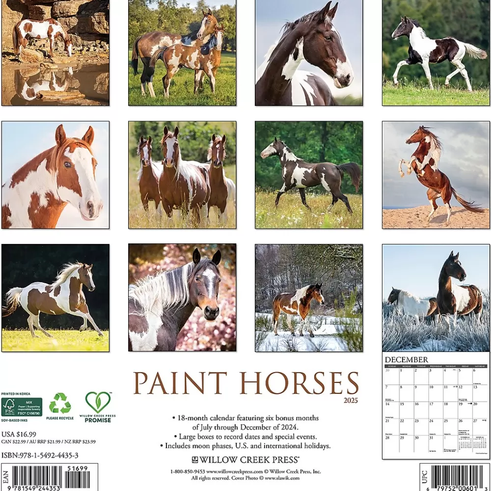 Willow Creek 2025 Calendars<2025 Paint Horses 12" x 12" Monthly Wall Calendar (44353)