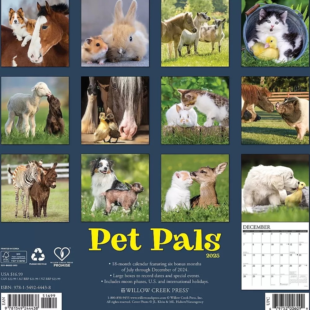 Willow Creek 2025 Calendars<2025 Pet Pals 12" x 12" Monthly Wall Calendar (44438)