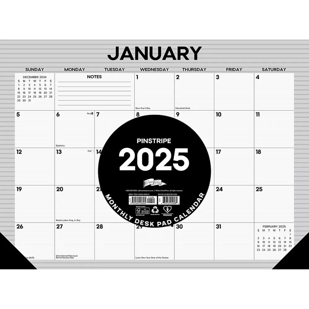 Willow Creek 2025 Calendars<2025 Pinstripe 17" x 12" Monthly Desk Pad Calendar (48269)