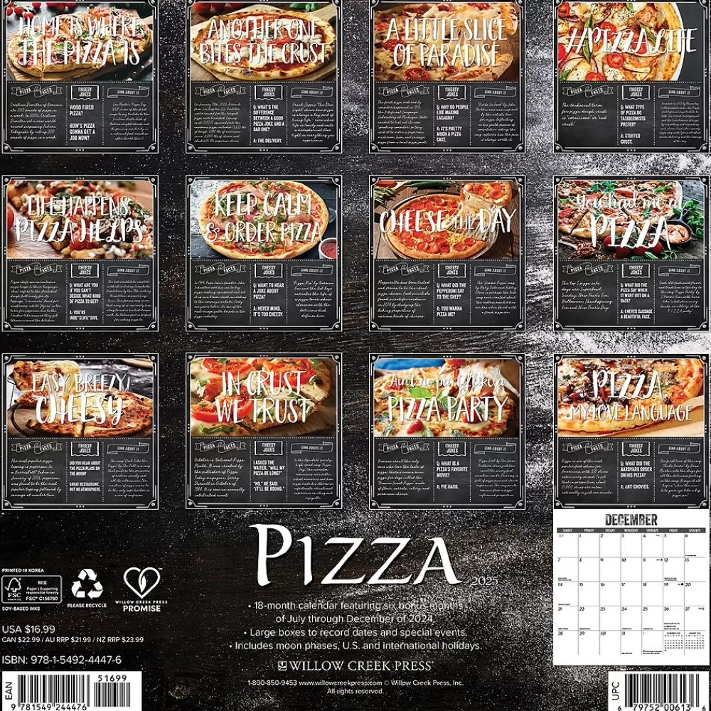 Willow Creek 2025 Calendars<2025 Pizza 12" x 12" Monthly Wall Calendar (44476)