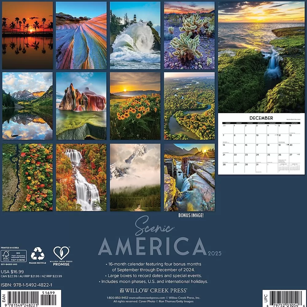 Willow Creek 2025 Calendars<2025 Scenic America 12" x 12" Monthly Wall Calendar (48221)