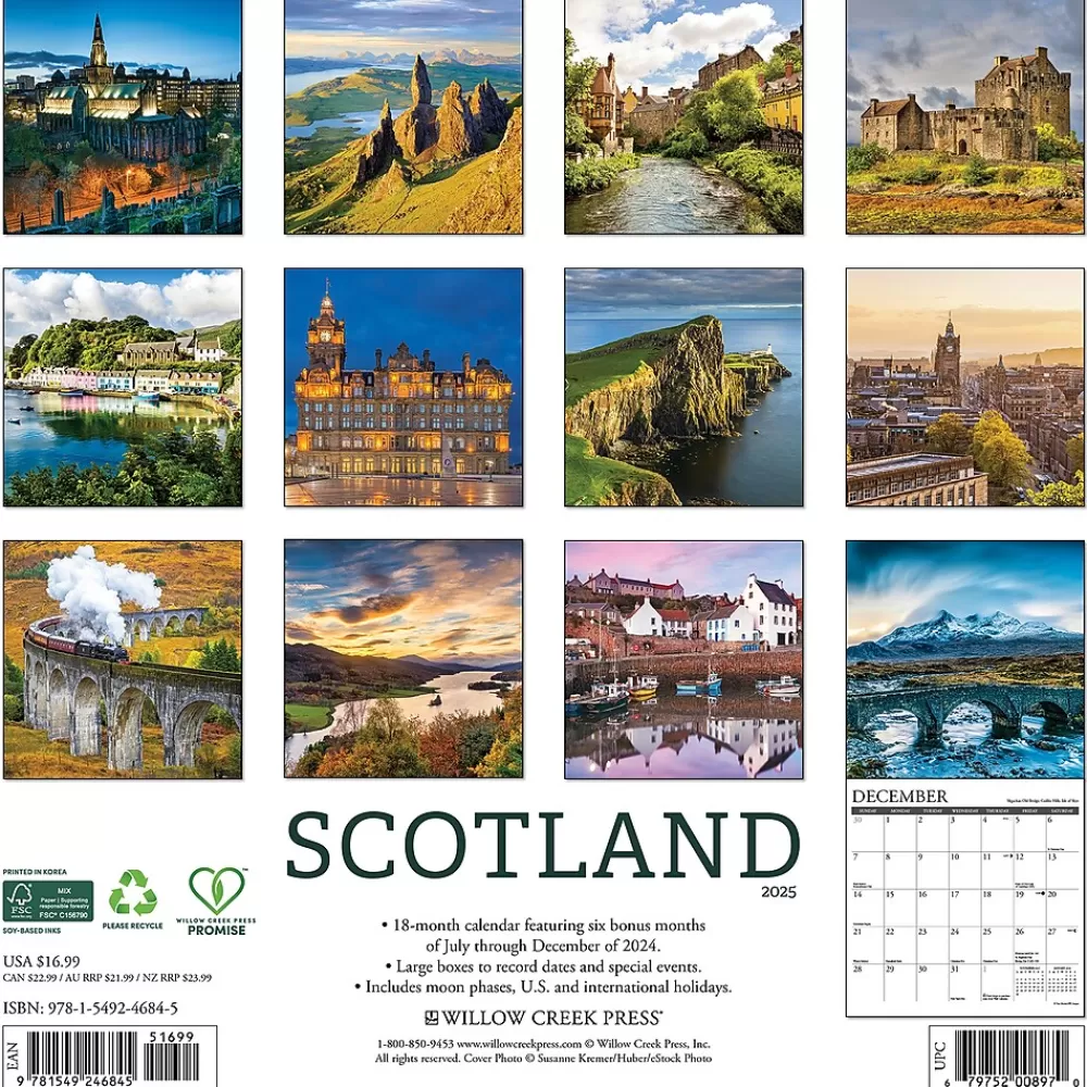 Willow Creek 2025 Calendars<2025 Scotland 12" x 12" Monthly Wall Calendar (46845)