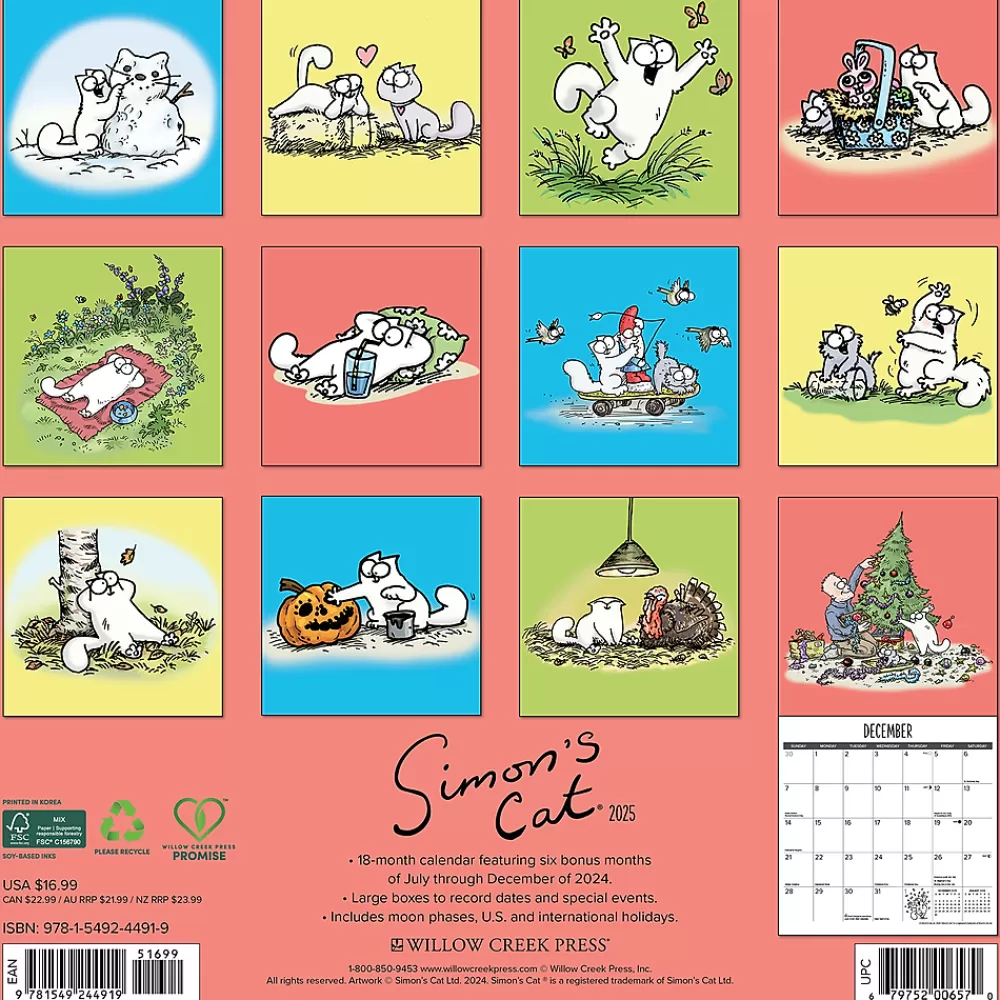 Willow Creek 2025 Calendars<2025 Simon's Cat 12" x 12" Monthly Wall Calendar (44919)