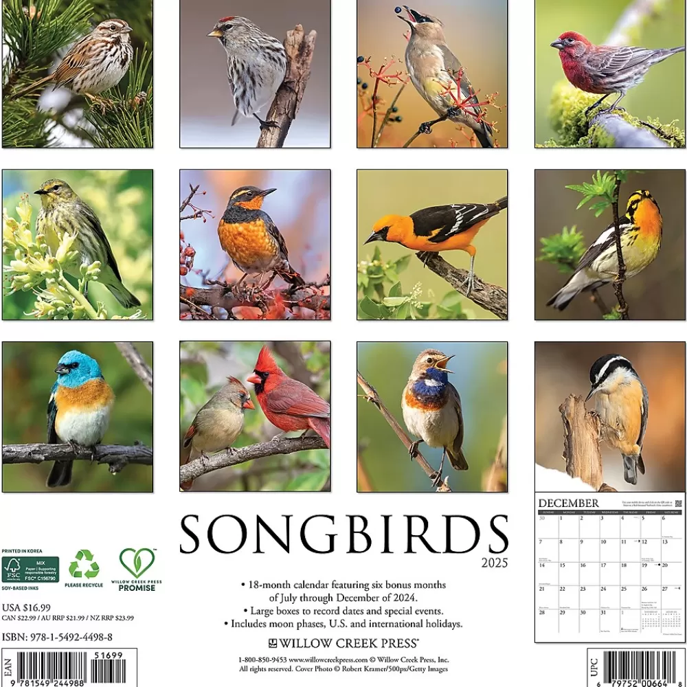 Willow Creek 2025 Calendars<2025 Songbirds 12" x 12" Monthly Wall Calendar (44988)