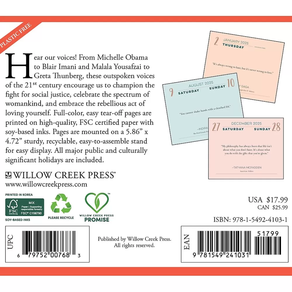 Willow Creek 2025 Calendars<2025 That's What She Said, Inspiring Women Quotes 6" x 5.5" Day-to-Day Calendar (41031)