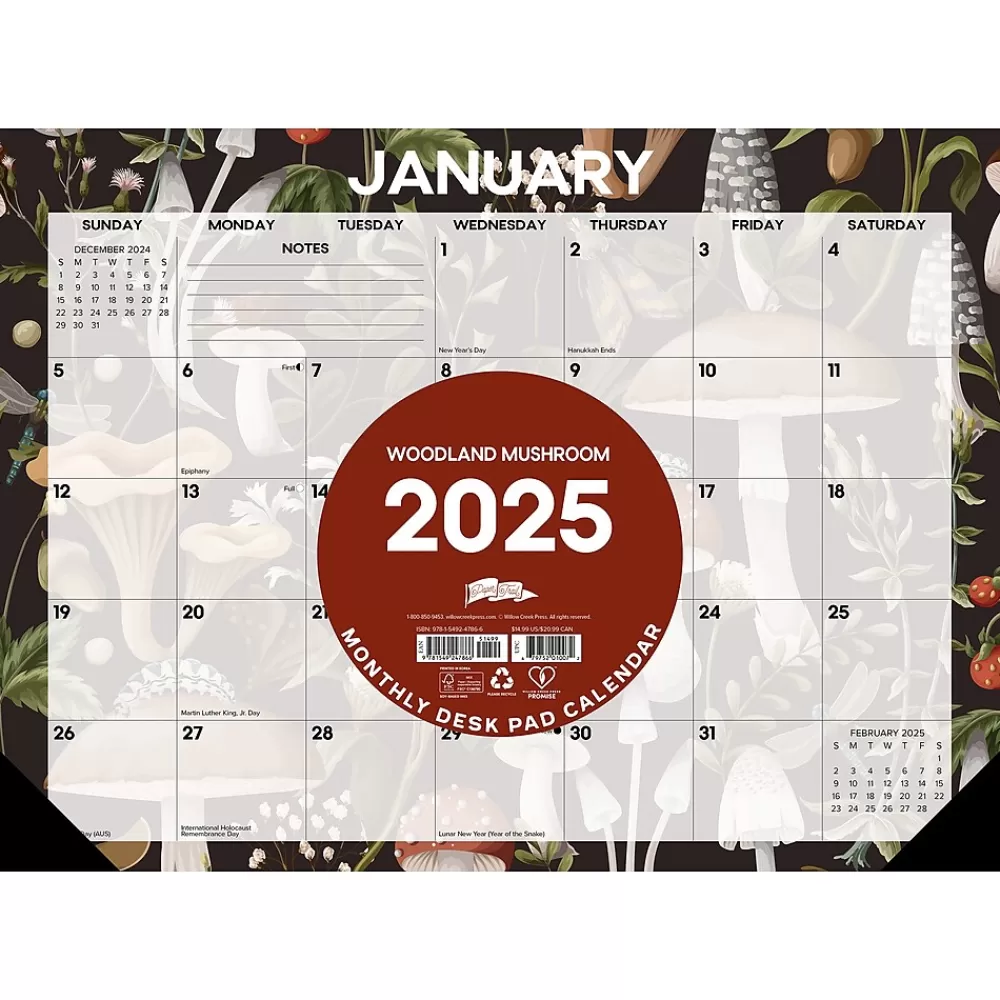 Willow Creek 2025 Calendars<2025 Woodland Mushroom 17" x 12" Monthly Desk Pad Calendar (47866)