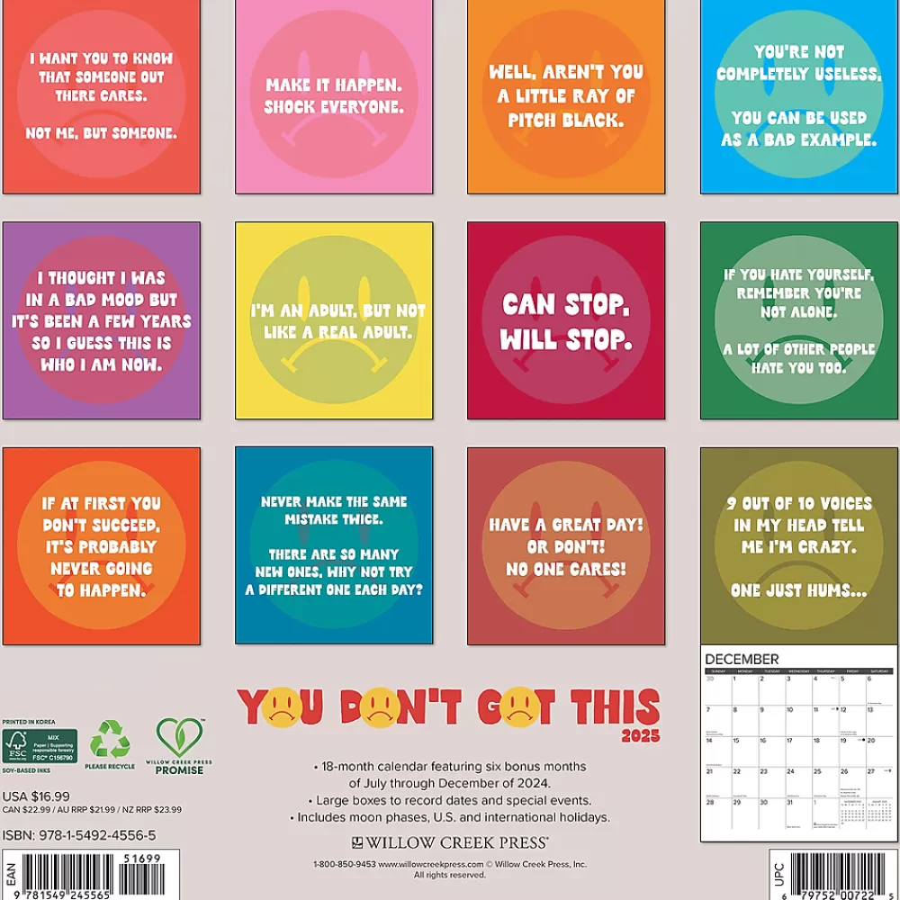 Willow Creek 2025 Calendars<2025 You Don't Got This 12" x 12" Monthly Wall Calendar (45565)