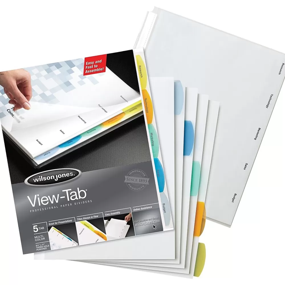 Wilson Jones Dividers<View-Tab Blank Paper Dividers, 8-Tab, White, Set (W55965)