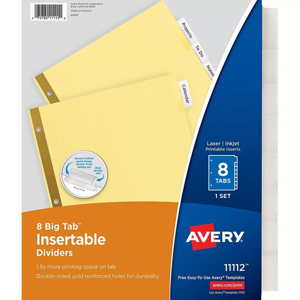 Avery Dividers<WorkSaver Insertable Tab Index Dividers, 8-Tab, 8-1/2 x 11, Clear, 24 Sets/Box