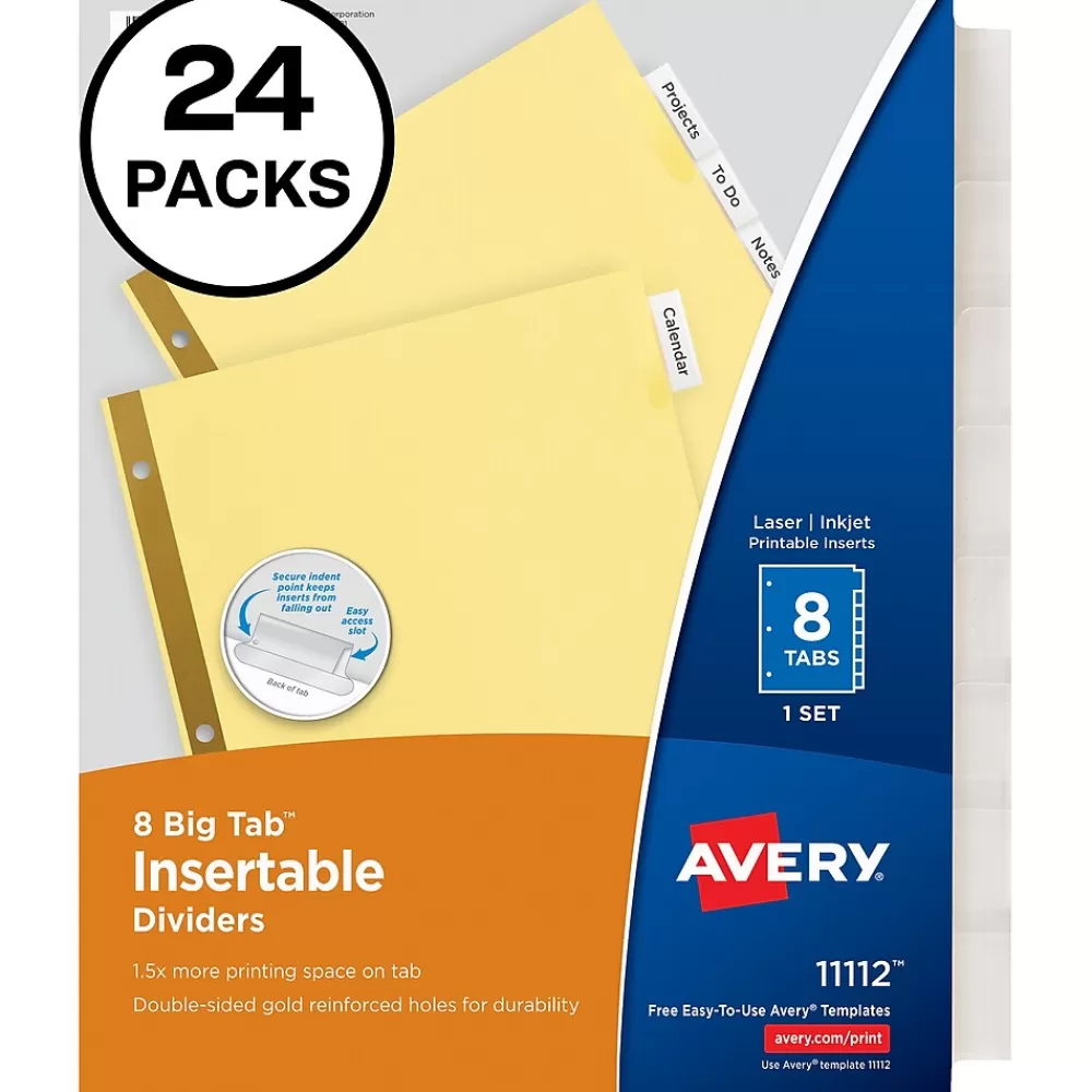 Avery Dividers<WorkSaver Insertable Tab Index Dividers, 8-Tab, 8-1/2 x 11, Clear, 24 Sets/Box