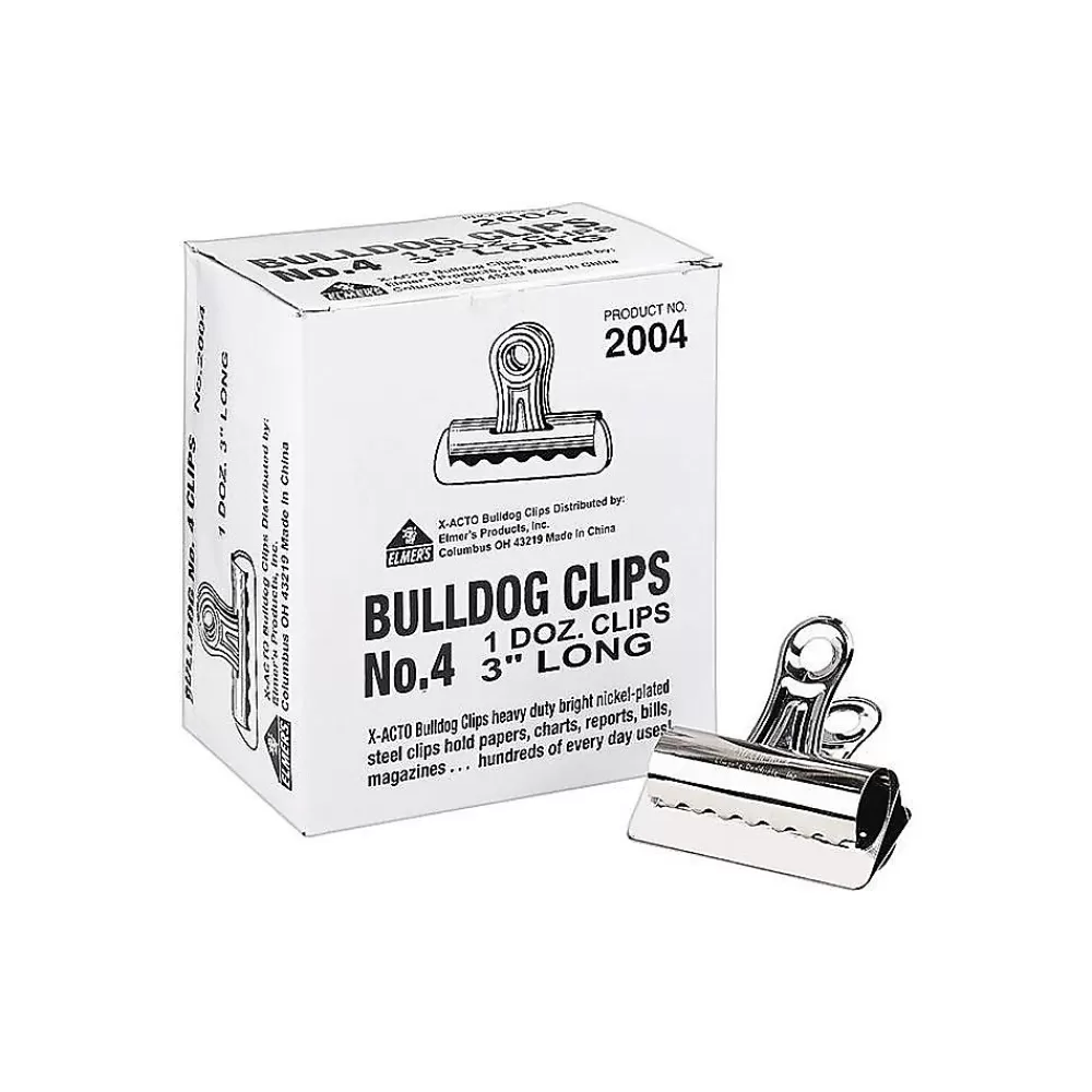 X-ACTO Clips & Fasteners<#4 Bulldog Clips, Metallic, 12/Box (2004)